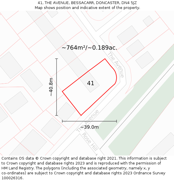 41, THE AVENUE, BESSACARR, DONCASTER, DN4 5JZ: Plot and title map