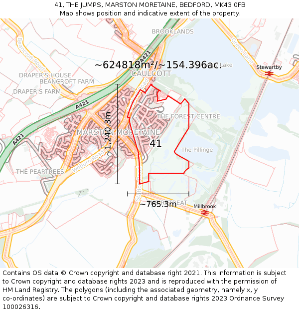 41, THE JUMPS, MARSTON MORETAINE, BEDFORD, MK43 0FB: Plot and title map