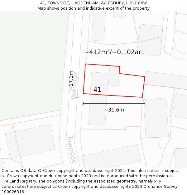 41, TOWNSIDE, HADDENHAM, AYLESBURY, HP17 8AW: Plot and title map