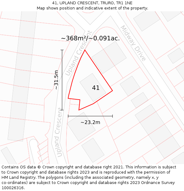 41, UPLAND CRESCENT, TRURO, TR1 1NE: Plot and title map