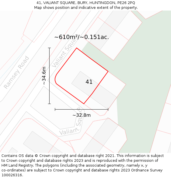 41, VALIANT SQUARE, BURY, HUNTINGDON, PE26 2PQ: Plot and title map