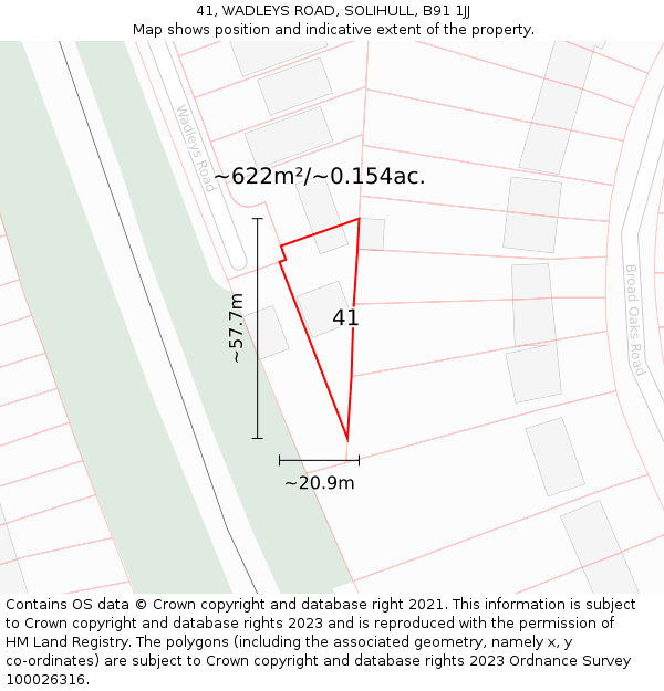 41, WADLEYS ROAD, SOLIHULL, B91 1JJ: Plot and title map