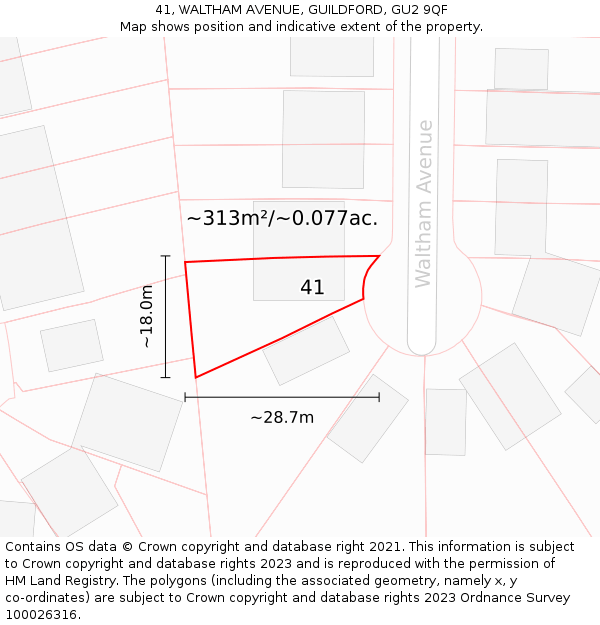 41, WALTHAM AVENUE, GUILDFORD, GU2 9QF: Plot and title map