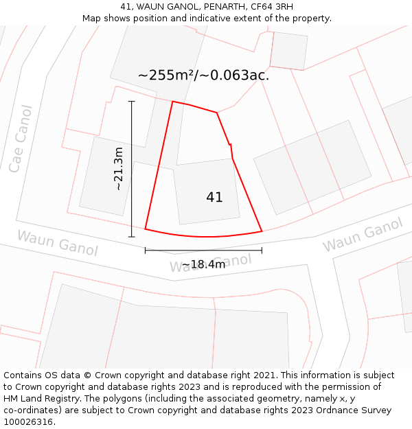 41, WAUN GANOL, PENARTH, CF64 3RH: Plot and title map