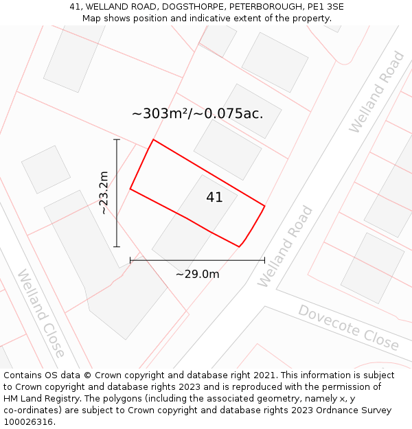 41, WELLAND ROAD, DOGSTHORPE, PETERBOROUGH, PE1 3SE: Plot and title map