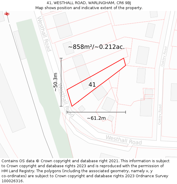 41, WESTHALL ROAD, WARLINGHAM, CR6 9BJ: Plot and title map