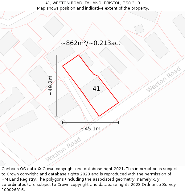 41, WESTON ROAD, FAILAND, BRISTOL, BS8 3UR: Plot and title map