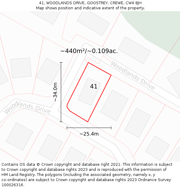 41, WOODLANDS DRIVE, GOOSTREY, CREWE, CW4 8JH: Plot and title map