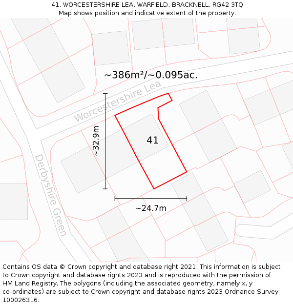 41, WORCESTERSHIRE LEA, WARFIELD, BRACKNELL, RG42 3TQ: Plot and title map