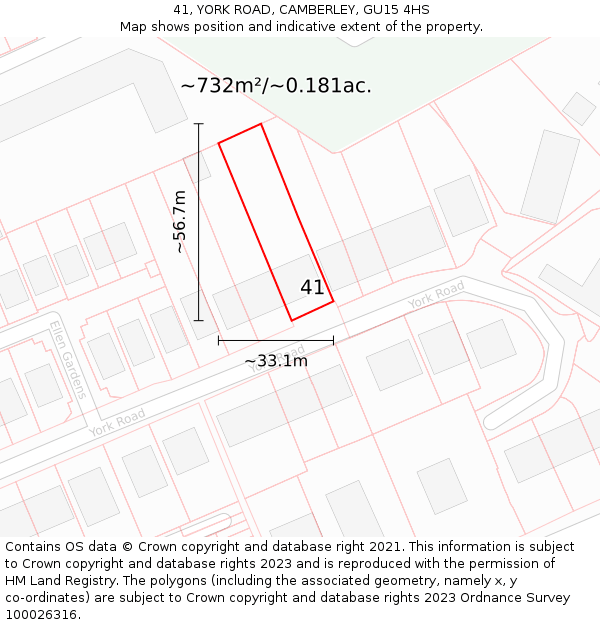 41, YORK ROAD, CAMBERLEY, GU15 4HS: Plot and title map