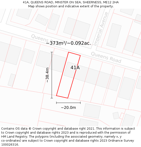 41A, QUEENS ROAD, MINSTER ON SEA, SHEERNESS, ME12 2HA: Plot and title map