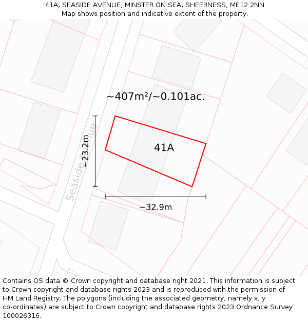 41A, SEASIDE AVENUE, MINSTER ON SEA, SHEERNESS, ME12 2NN: Plot and title map