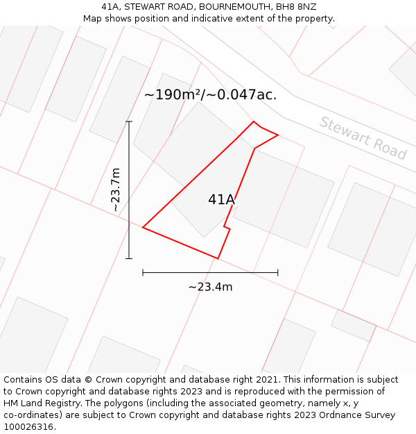 41A, STEWART ROAD, BOURNEMOUTH, BH8 8NZ: Plot and title map