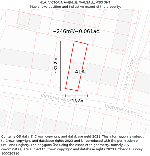 41A, VICTORIA AVENUE, WALSALL, WS3 3HT: Plot and title map