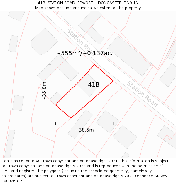 41B, STATION ROAD, EPWORTH, DONCASTER, DN9 1JY: Plot and title map