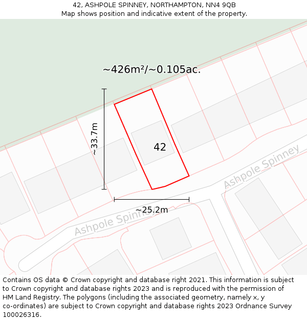 42, ASHPOLE SPINNEY, NORTHAMPTON, NN4 9QB: Plot and title map