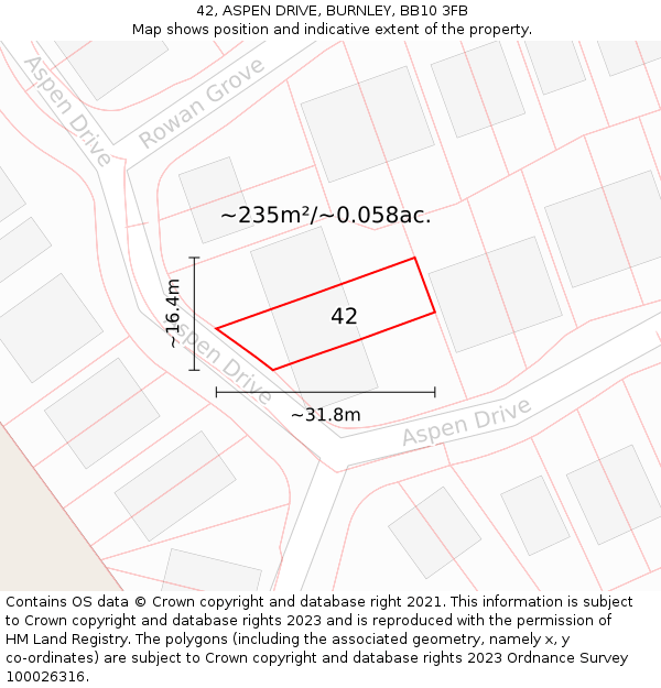 42, ASPEN DRIVE, BURNLEY, BB10 3FB: Plot and title map