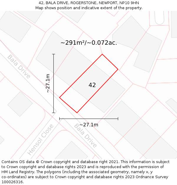 42, BALA DRIVE, ROGERSTONE, NEWPORT, NP10 9HN: Plot and title map