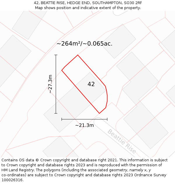 42, BEATTIE RISE, HEDGE END, SOUTHAMPTON, SO30 2RF: Plot and title map