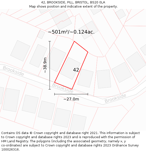 42, BROOKSIDE, PILL, BRISTOL, BS20 0LA: Plot and title map