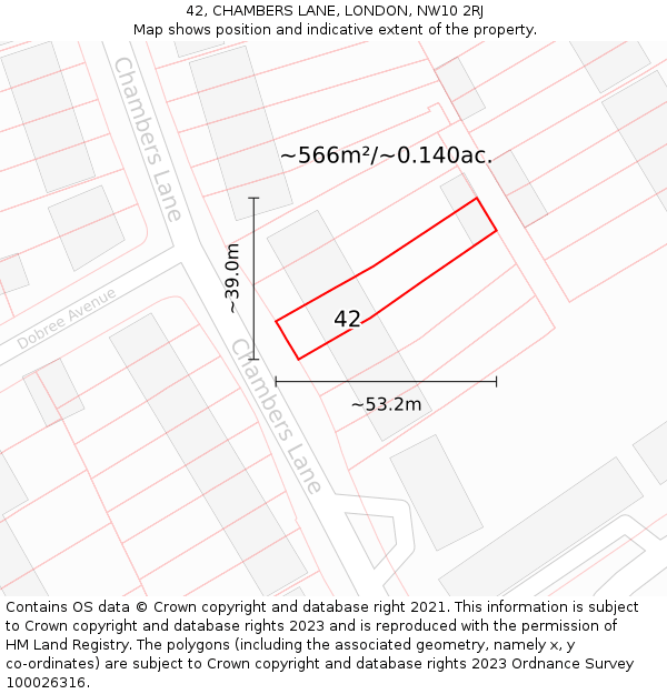 42, CHAMBERS LANE, LONDON, NW10 2RJ: Plot and title map