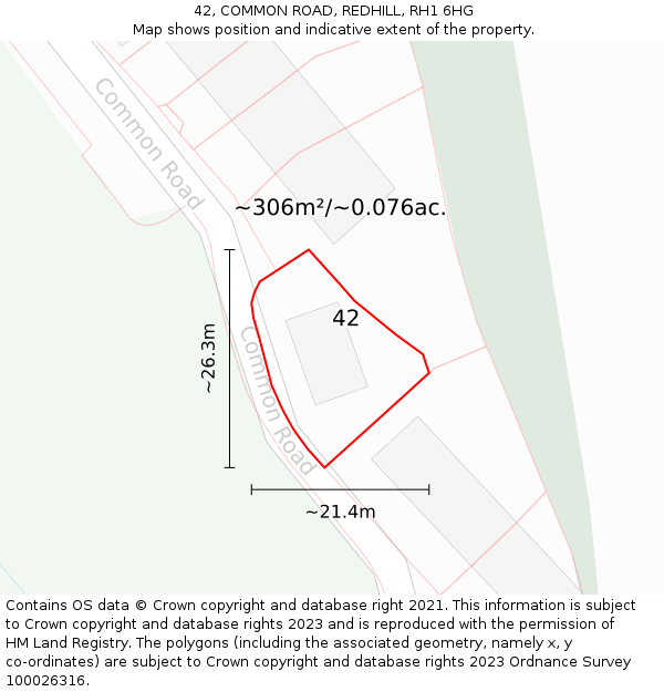 42, COMMON ROAD, REDHILL, RH1 6HG: Plot and title map