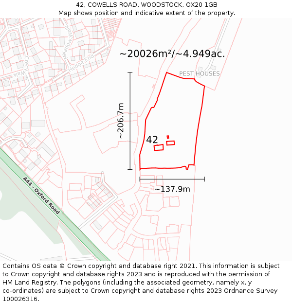 42, COWELLS ROAD, WOODSTOCK, OX20 1GB: Plot and title map