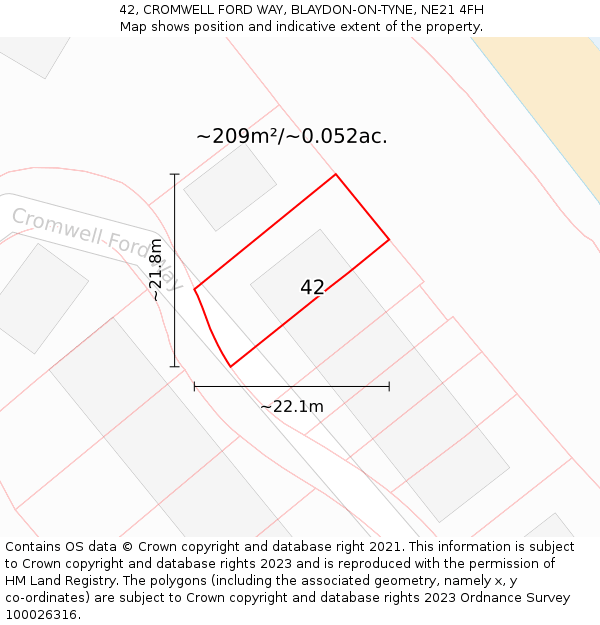 42, CROMWELL FORD WAY, BLAYDON-ON-TYNE, NE21 4FH: Plot and title map