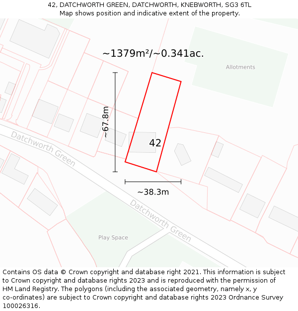 42, DATCHWORTH GREEN, DATCHWORTH, KNEBWORTH, SG3 6TL: Plot and title map