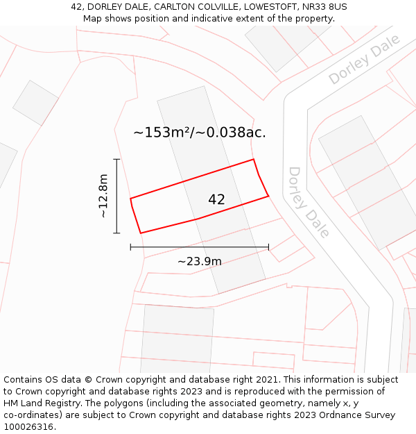 42, DORLEY DALE, CARLTON COLVILLE, LOWESTOFT, NR33 8US: Plot and title map