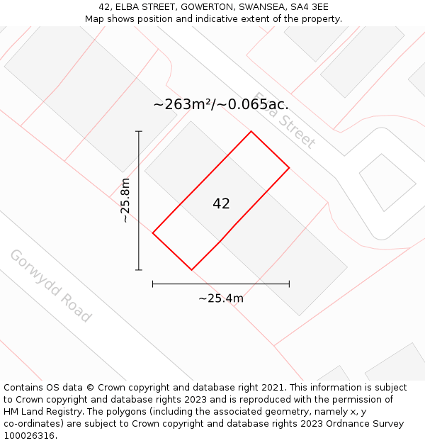 42, ELBA STREET, GOWERTON, SWANSEA, SA4 3EE: Plot and title map