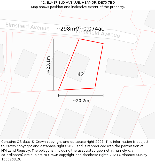 42, ELMSFIELD AVENUE, HEANOR, DE75 7BD: Plot and title map