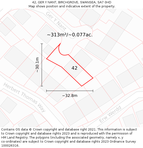 42, GER Y NANT, BIRCHGROVE, SWANSEA, SA7 0HD: Plot and title map