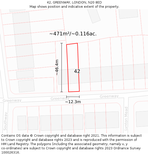 42, GREENWAY, LONDON, N20 8ED: Plot and title map