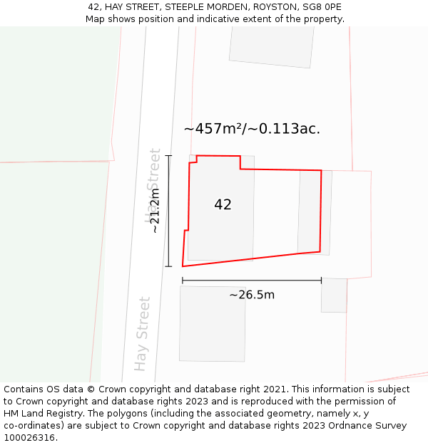 42, HAY STREET, STEEPLE MORDEN, ROYSTON, SG8 0PE: Plot and title map