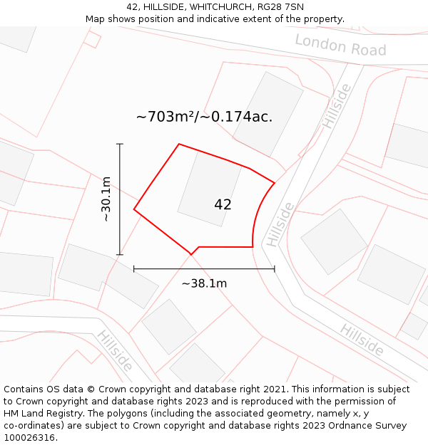 42, HILLSIDE, WHITCHURCH, RG28 7SN: Plot and title map