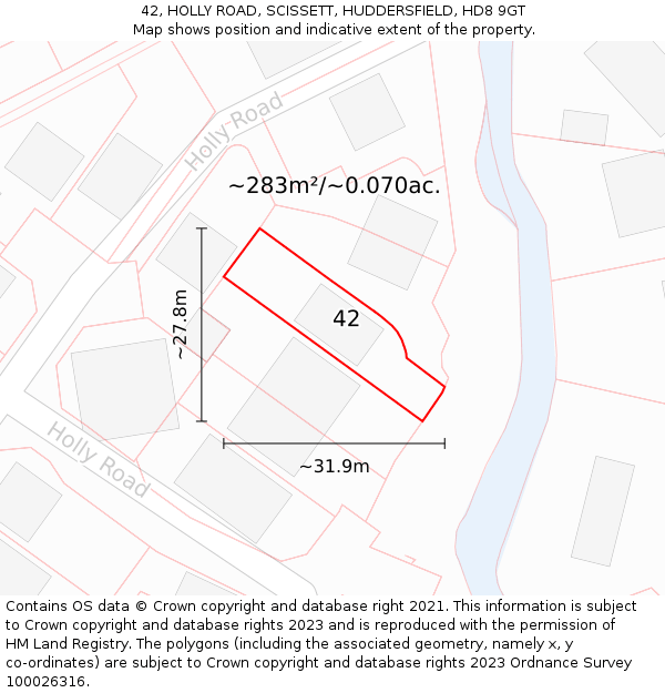 42, HOLLY ROAD, SCISSETT, HUDDERSFIELD, HD8 9GT: Plot and title map