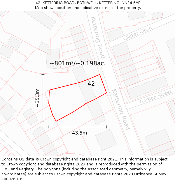 42, KETTERING ROAD, ROTHWELL, KETTERING, NN14 6AF: Plot and title map