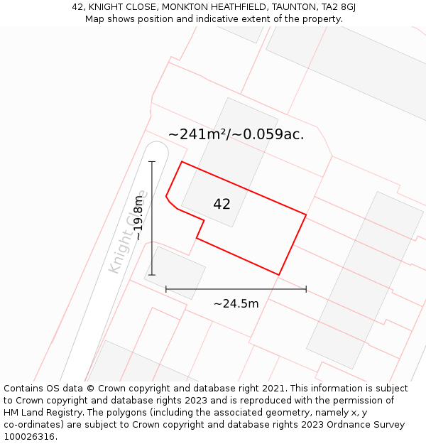 42, KNIGHT CLOSE, MONKTON HEATHFIELD, TAUNTON, TA2 8GJ: Plot and title map