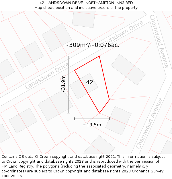 42, LANDSDOWN DRIVE, NORTHAMPTON, NN3 3ED: Plot and title map