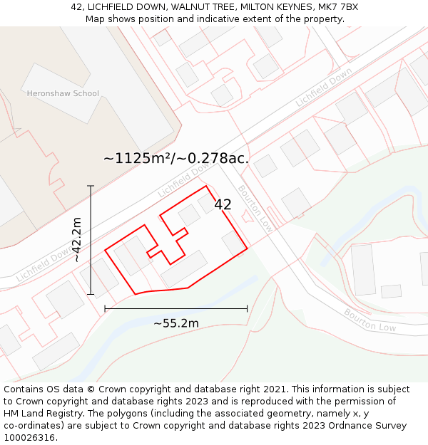 42, LICHFIELD DOWN, WALNUT TREE, MILTON KEYNES, MK7 7BX: Plot and title map