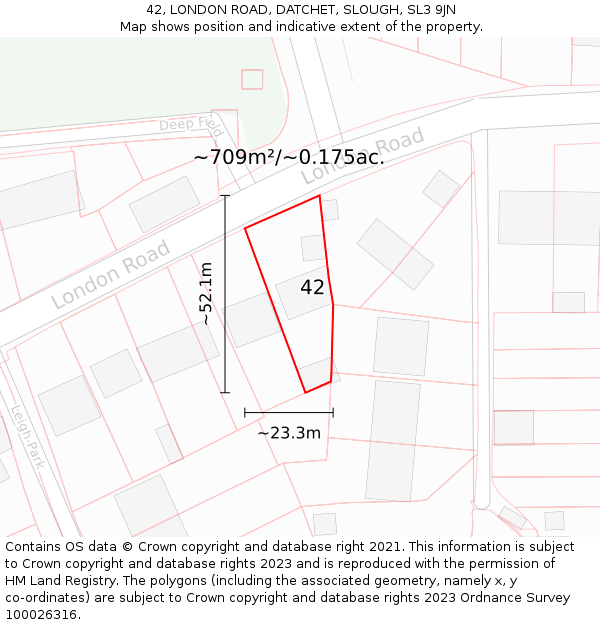 42, LONDON ROAD, DATCHET, SLOUGH, SL3 9JN: Plot and title map