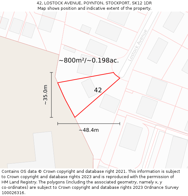 42, LOSTOCK AVENUE, POYNTON, STOCKPORT, SK12 1DR: Plot and title map