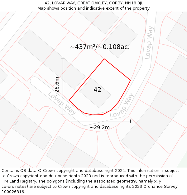 42, LOVAP WAY, GREAT OAKLEY, CORBY, NN18 8JL: Plot and title map