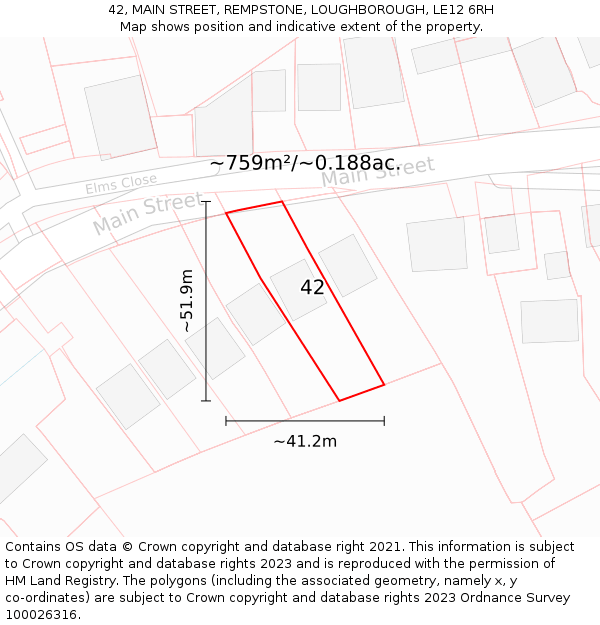 42, MAIN STREET, REMPSTONE, LOUGHBOROUGH, LE12 6RH: Plot and title map