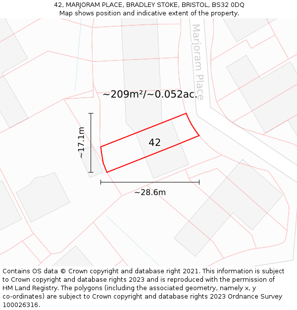 42, MARJORAM PLACE, BRADLEY STOKE, BRISTOL, BS32 0DQ: Plot and title map