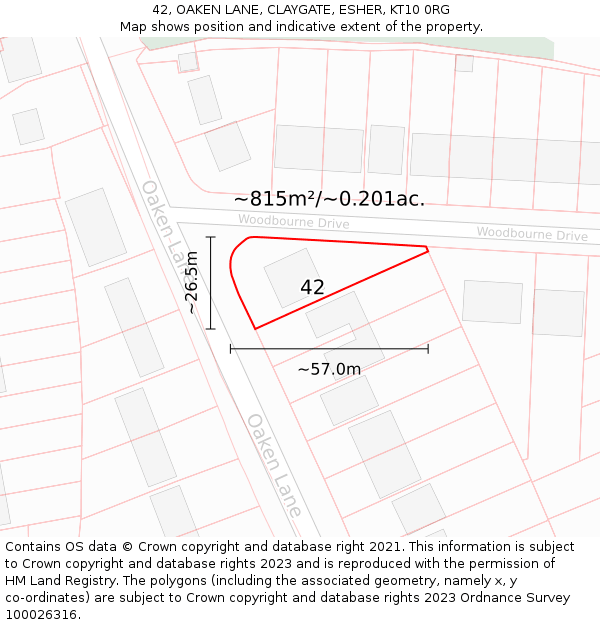 42, OAKEN LANE, CLAYGATE, ESHER, KT10 0RG: Plot and title map