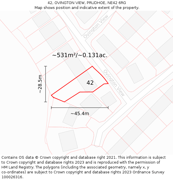 42, OVINGTON VIEW, PRUDHOE, NE42 6RG: Plot and title map
