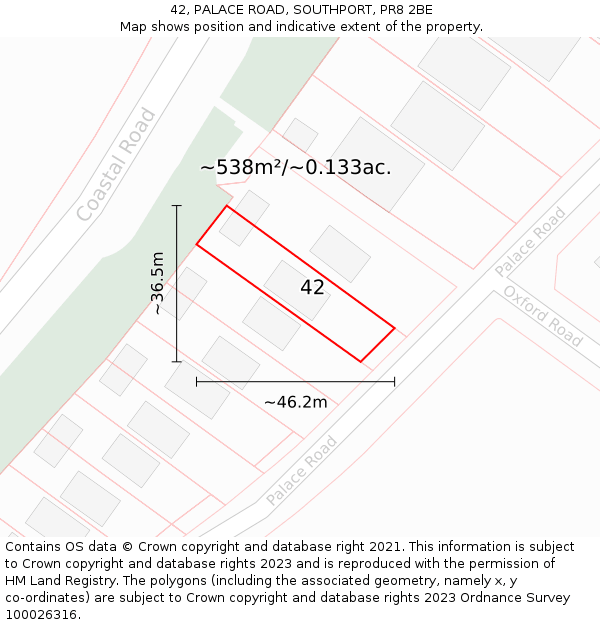 42, PALACE ROAD, SOUTHPORT, PR8 2BE: Plot and title map