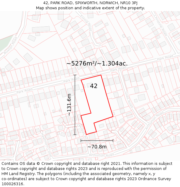 42, PARK ROAD, SPIXWORTH, NORWICH, NR10 3PJ: Plot and title map